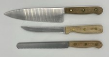 Vintage Chicago Cutlery 3 Knife Set Chef 42S Boning 61S Bread BT7 Wood Handles picture