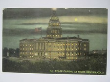 COLORADO STATE CAPITAL BUILDING AT NIGHT MOONLIGHT POSTCARD DENVER CO 1912 picture