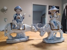 Pair of Vintage Antique Asian Musician Statues (Flute And Stringed Instrument ) picture