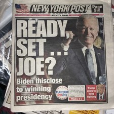 2020 NOVEMBER 7 NEW YORK POST NEWSPAPER - BIDEN THIS CLOSE TO WINNING PRESIDENCY picture
