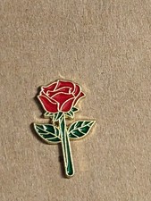 Elegant Red Rose Flower Lapel Pin Enamel Gold Tone Collectible Brooch picture