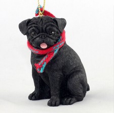 Pug Christmas Scarf Ornament Black picture