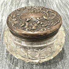 ANTIQUE SIMPSON HALL MILLER STERLING REPOUSSE LID VANITY POWDER JAR INKWELL picture
