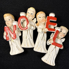4 Vintage Christmas Figurines NOEL Choir Angels Ceramic Japan As Is Has Repairs picture