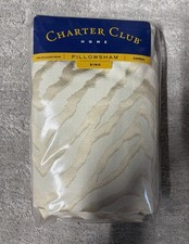 VTG CHARTER CLUB HOME Pillow Sham King Jacquard Weave Cream Tiger Stripe Design picture