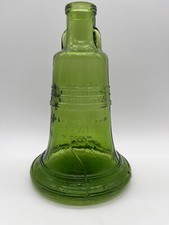 Vintage Wheaton Glass 1970's Green Glass Liberty Bell Embossed Bottle 7.5