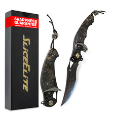 SliceElite Black Lotus VG10 Damascus Folding Knife Maple Burl Wood Handle picture