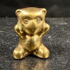 Vintage Solid Brass Teddy Bear Figurine Miniature Mid Century Animal Decor 1.5