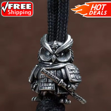 Brass Samurai Warrior Owl EDC Lanyard Paracord Knife Beads DIY Pendant Keychain picture