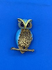 Gold Tone Turquoise Green Owl Pin Brooch picture