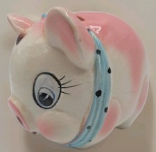 Lefton 745N Ceramic Kitsch Hand Painted Piggy Bank With Big Eyes  picture