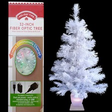 WHITE FIBER OPTIC CHRISTMAS TREE & LIGHTED TREE STAND / CHANGING MULTI-COLORS picture
