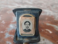 Antique Hinged Photo Case Gold Frame Woman Photo Portrait picture