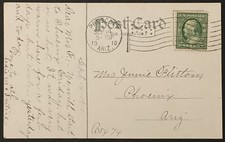 1910 Arizona Territorial Postcard Prescott to Phoenix Pre Statehood Flag Cancel picture