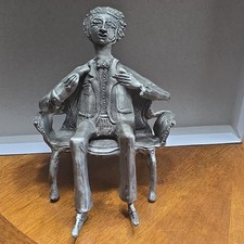DRUMM Signed Metal Figurine Sculpture Man Seated on Ornate Bench, Silver picture