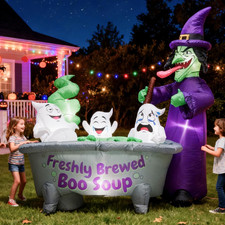 6FT Halloween Inflatable Witch Cauldron & 3 Ghosts picture