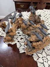 4 - VTG John Perry Art Sculpture Dolphins on Wood Medallion Nautical Coastal picture