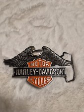 Vintage 1980 Harley Davidson Eagle Belt Buckle Baron Solid Brass Enamel H-D picture