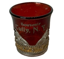 TULLY NY NEW YORK ANTIQUE Ruby Red Flash Souvenir Glass TRINKET CUP picture