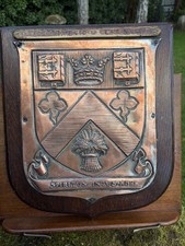 Antique Clifton College Bristol Plaque Shield Silvered Copper on Oak 14
