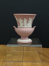 Wedgwood England Jasperware Small Pink Double Handled Vase Urn 3.5in ~ Rare picture