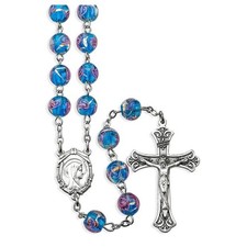 Rosary, Blue Venetian Glass Rose Bead Rosary picture