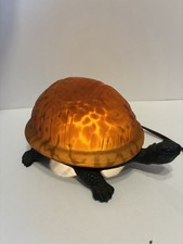 Vintage Glass Turtle Accent Lamp Amber/Orange Tortoise Shell Metal Base picture