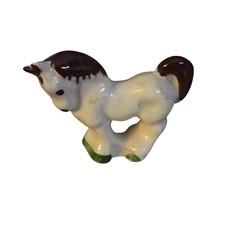 Vintage Rio Hondo Ceramic Horse Figurine Miniature White Brown Pony Hand Painted picture