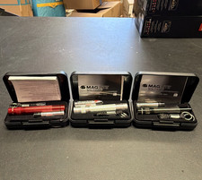 Mag-Lite Mini Flashlight Lot of 3 with Cases- RED, BLACK, SILVER , (pack of 3) picture