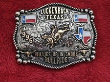 X~Treme Rodeo Champion☆Bull Riding☆1996☆ TROPHY BUCKLE☆Luckenbach Texas☆RARE☆571 picture