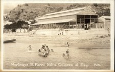 RPPC St Pierre Martinique native children beach Canadian Pacific Cruise RP PC picture