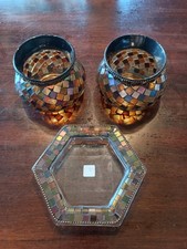 2 PartyLite Global Fusion Votive Holders + 1 Tea Light Tray - Mosaic Tile Glass  picture