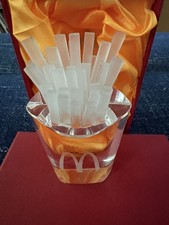 MCDONALD'S FRENCH FRIES GLASS ART PAPER WEIGHT VINTAGE VERY RARE W/BOX picture