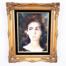 Mid Century Modern Painting Portrait Original Art Artist Woman Watercolor Signed picture