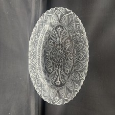 Vintage Oval Clear Pressed Glass Relish Tray Starburst Serving Dish 8” x 5” x 1” picture