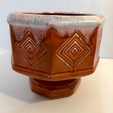 Burnt Orange Ceramic Planter Drip Glaze Octagon Succulent Bulb Pot 6”D MCM Vtg picture