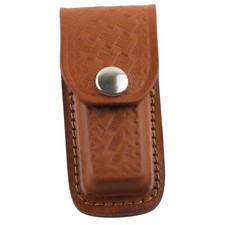 Brown Folding Pocket Knife Basket Weave Leather Knife Belt Sheath 3