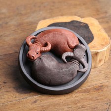 1Pcs YiXing Handmade Tea Pet Purple Clay The Two Water Buffalo Tea Decoration picture