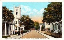 Vtg. Postcard Edgartown Mass Coffin House And Tower Of Baptist Church, School St picture