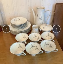 Vintage Eschenbach Germany Tea Coffee Set Pattern A1150 MCM Gray Leaves 21 Pc. picture