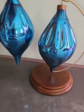 2 Vintage Blue Glass Teardrop Heim Christmas Ornament 5” picture
