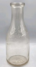 VINTAGE B. H. Dairy One Quart Milk Bottle - Embossed Clear Glass Round 1930s-40s picture