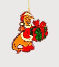 Vtg 1982 Disney Figment Purple Dragon Santa Xmas Ornament Monogram Glitter EPCOT picture