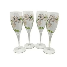 4 Vintage Pierre-Jouet Belle Epoch Hand Painted Pink Floral Champagne Glasses picture