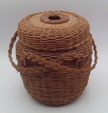 Antique Vintage Native American Woven Knitting Yarn Basket Sweetgrass 8