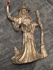 Vintage 1979 Spoontiques Pewter Wizard Figurine W150 Red Crystal Accent picture