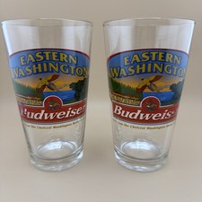 (2)Eastern Washington Vintage Budweiser Pint Beer Glasses Barley & Hops (5.75”h) picture