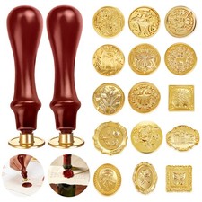 17 pcs Wax Seal Stamp Kit Vintage Classic Heads with 2 Handles for Wedding Gifts picture