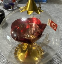 Vintage Resl Lenz Germany Christmas Beaded Rose  Orn Foil Glass Retro picture