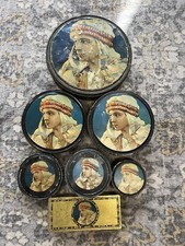 Lot of 7 Vintage 1920s Rudolph Valentino Beatebox Canco Candy Biscuit Tins picture